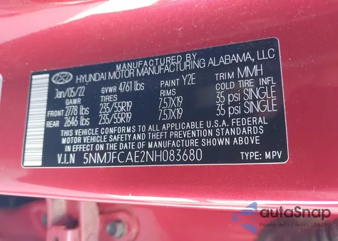 2022 Hyundai Tucson Sel from USA, damaged, VIN 5NMJFCAE2NH083680